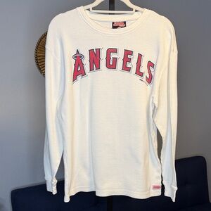 STITCHES Athletic Gear White Angels Baseball Thermal Long Sleeve Shirt sz Medium